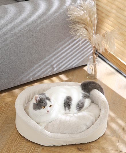 Роскошный лежак для кошек из мягкой искусственной кожи с круглым дизайном