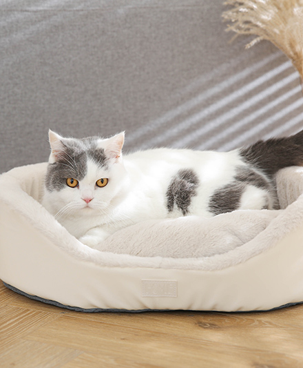 Роскошный лежак для кошек из мягкой искусственной кожи с круглым дизайном