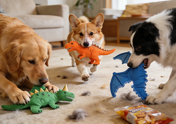 Как дизайн игрушек-динозавров для домашних животных повышает новизну и визуальную узнаваемость