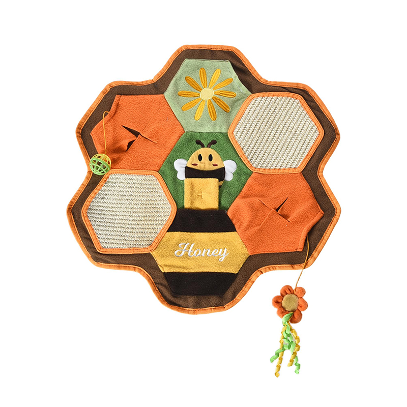 Когтеточка в форме сот с плюшевой поверхностью и функцией скрытых лакомств