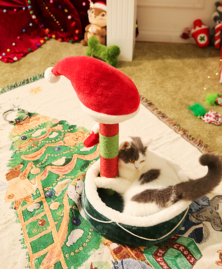 Индивидуальный небольшой рождественский домик-когтеточка для кошек с праздничной шапочкой и лежаком для кошек (оптовая продажа)