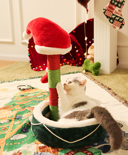 Индивидуальный небольшой рождественский домик-когтеточка для кошек с праздничной шапочкой и лежаком для кошек (оптовая продажа)