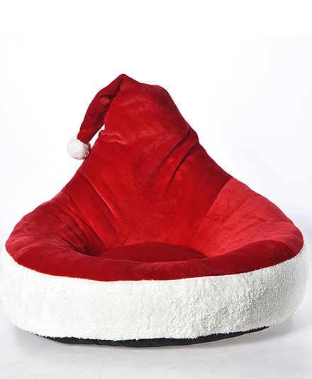 Уютная лежанка для кошек и собак в виде рождественской шапки — мягкое и теплое плюшевое гнездышко для питомцев, зимняя лежанка