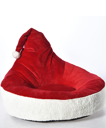 Уютная лежанка для кошек и собак в виде рождественской шапки — мягкое и теплое плюшевое гнездышко для питомцев, зимняя лежанка
