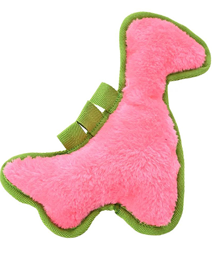 Прочная плоская игрушка для собак в форме розового динозавра с пищалкой для оптовых покупателей