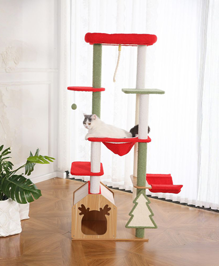 Рождественская кошачья лестница — многоярусная кошачья башня с подвесными игрушками, поставка напрямую с завода-изготовителя