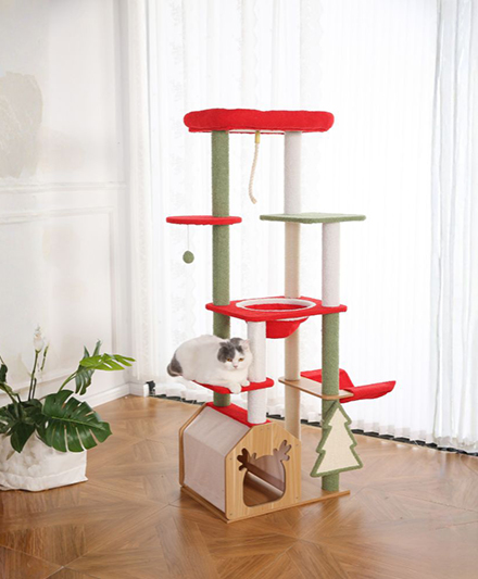 Рождественская кошачья лестница — многоярусная кошачья башня с подвесными игрушками, поставка напрямую с завода-изготовителя
