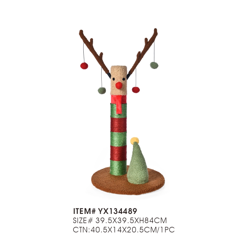 Декоративная рождественская кошачья лестница в виде оленя с когтеточкой и подвесными игрушечными шариками