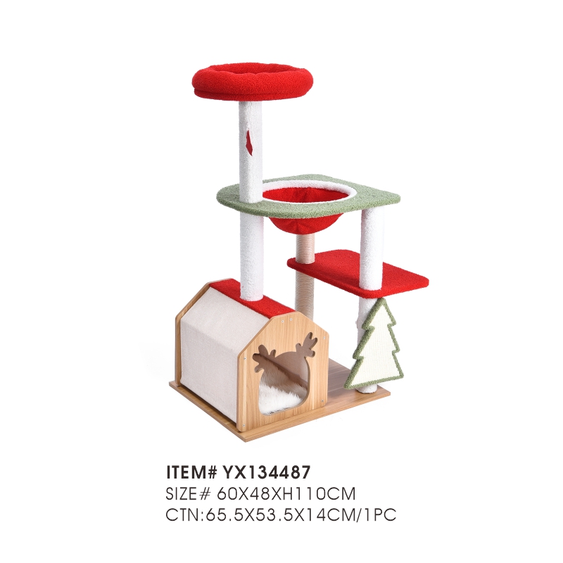 Кошачья башня в праздничном стиле с домиком и гамаком — рождественская кошачья башня, оптовая поставка