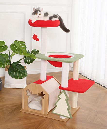 Кошачья башня в праздничном стиле с домиком и гамаком — рождественская кошачья башня, оптовая поставка