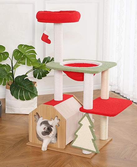 Кошачья башня в праздничном стиле с домиком и гамаком — рождественская кошачья башня, оптовая поставка