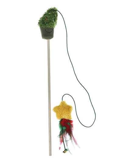Рождественская игрушка-палочка для кошек со сменными насадками: интерактивная игрушка с перьями и колокольчиком