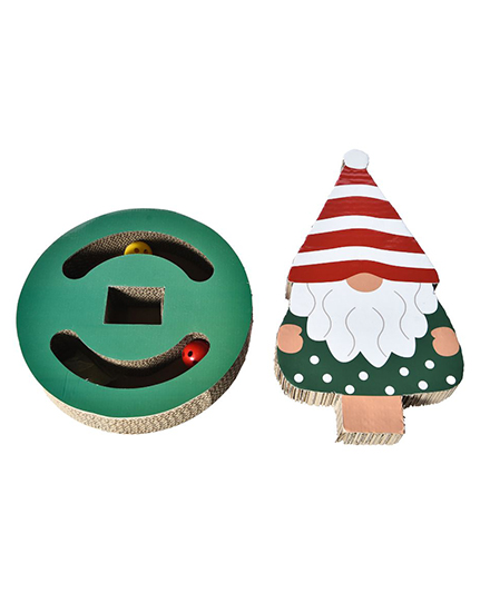 Рождественская когтеточка для кошек с трековой игрушкой-шариком, из прочного гофрированного картона, кошачья мебель, OEM на заказ